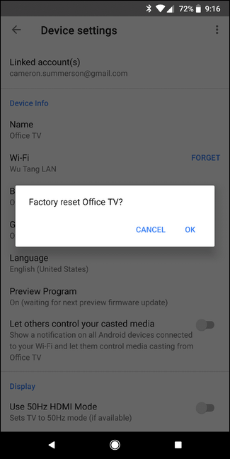 reset google chromecast with google tv
