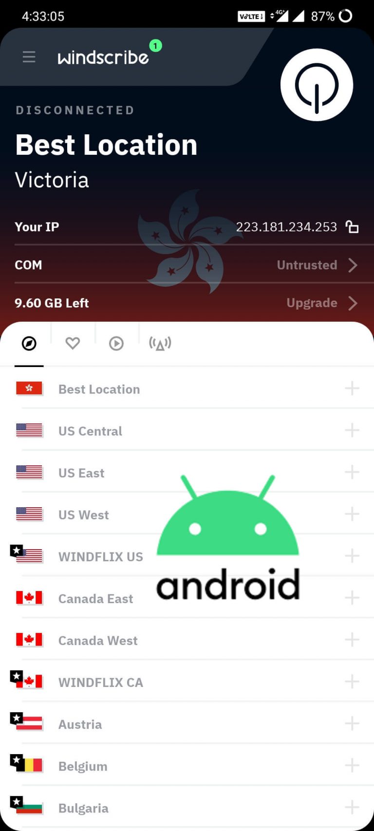windscribe vpn settings for android
