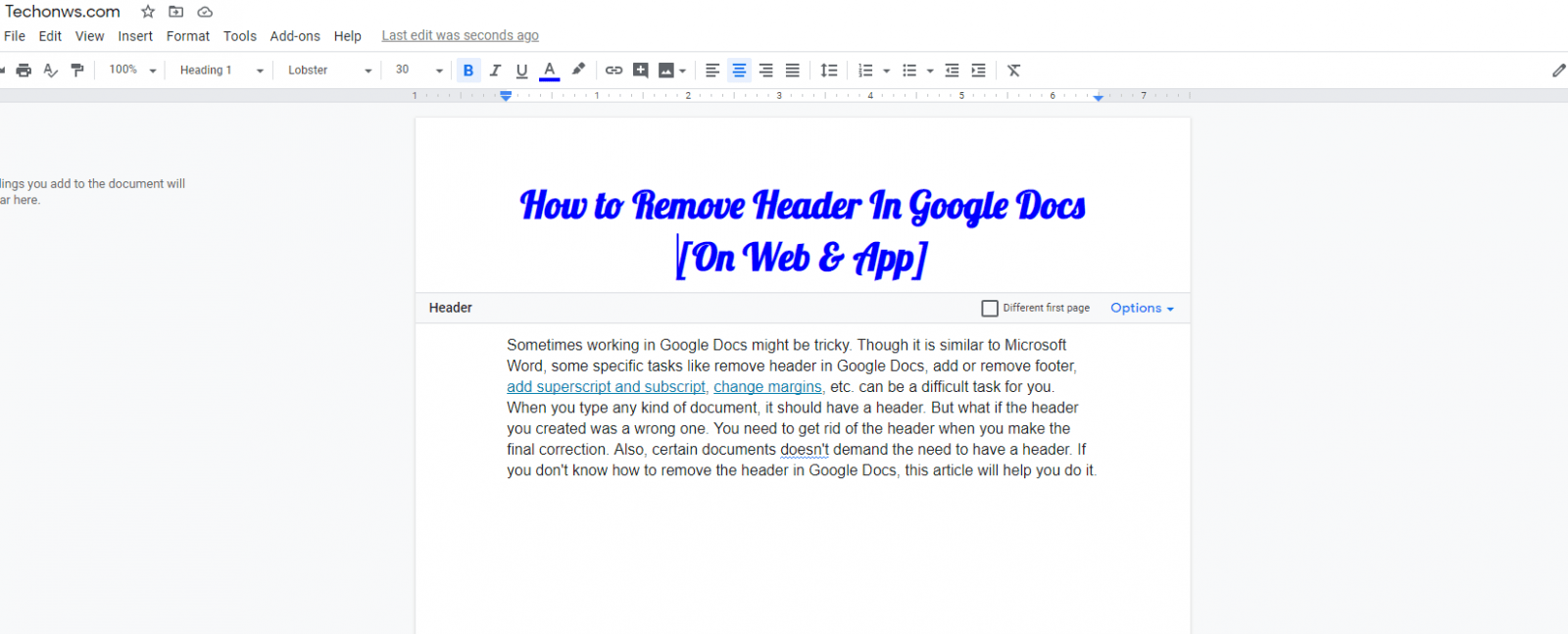 How to Remove Header In Google Docs [On Web & App] - TechOwns