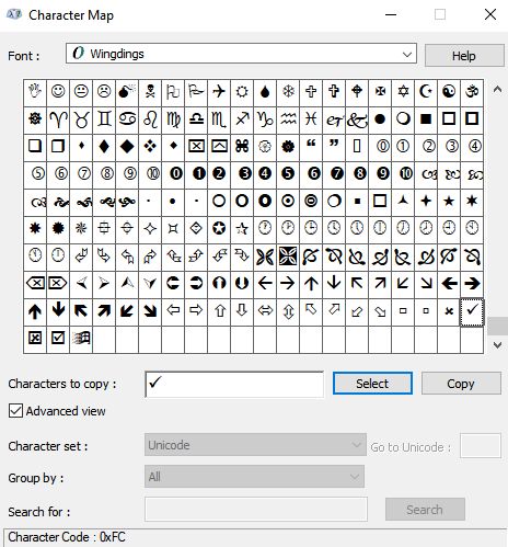 ASCII Check Mark Symbol