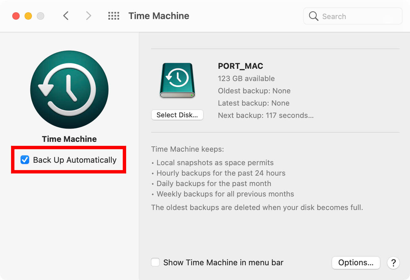 Как отключить time machine mac os