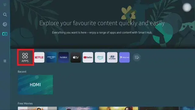 Click Apps on Samsung TV home screen