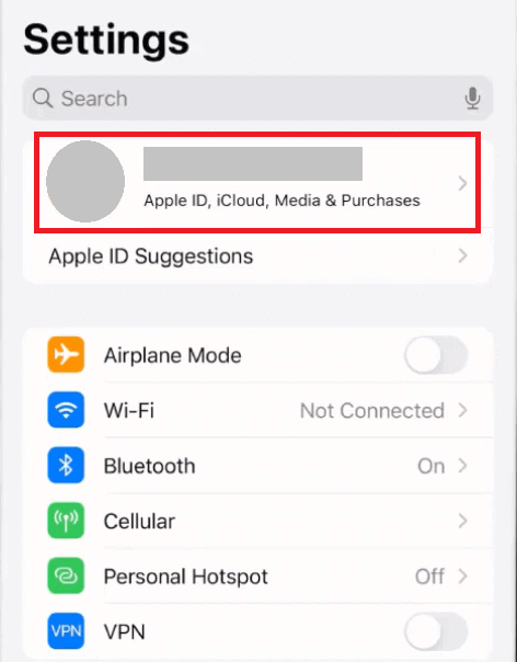 Hit on your Apple ID or Apple account